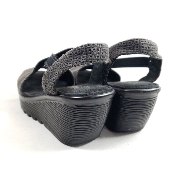 Skechers Womens Size 6.5 Black Wedge Open Toe Sandals With Memory Foam Comfort - Picture 6 of 9